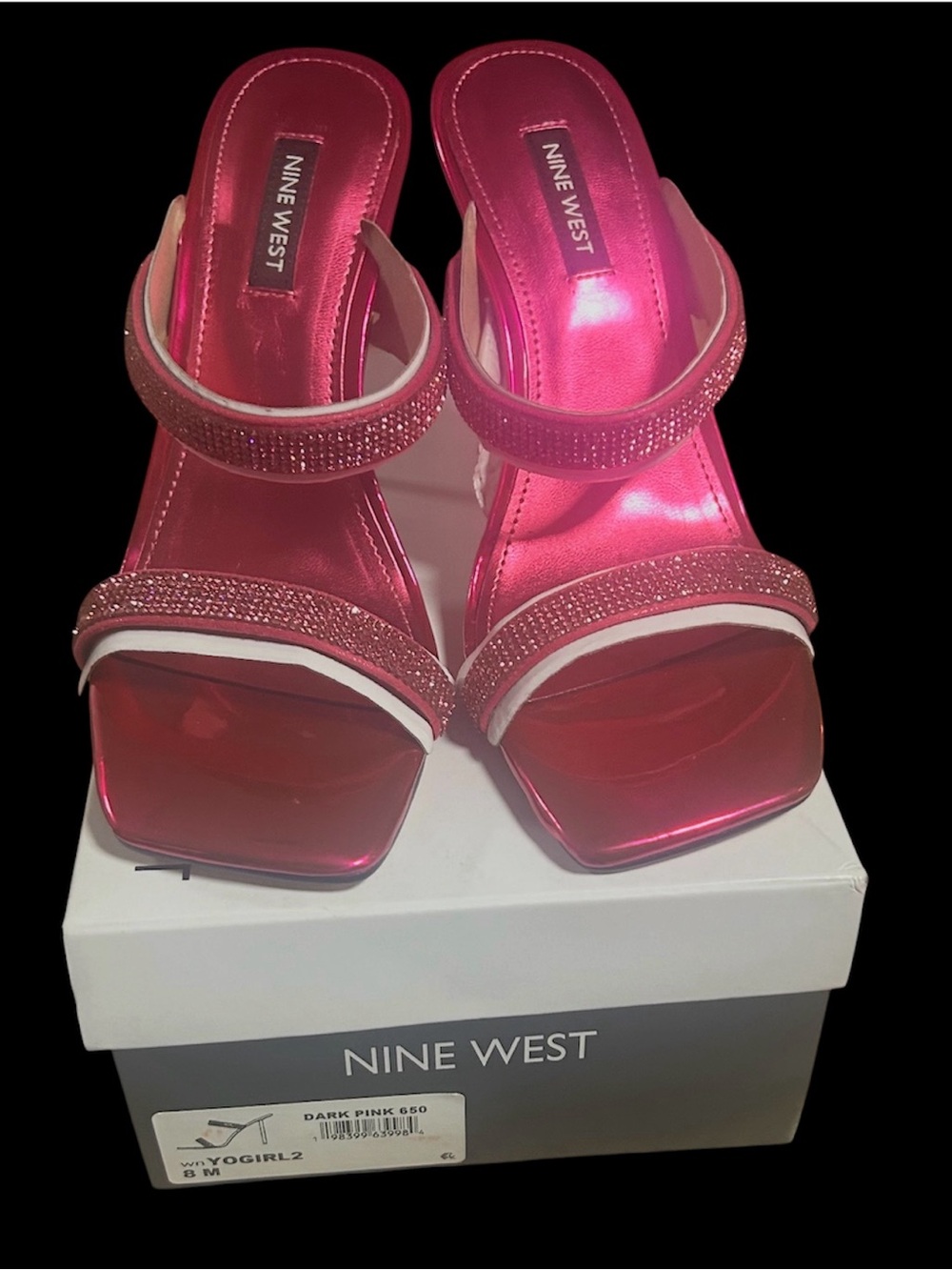 Nine West Hot Pink Rhinestone Double-Strap Slide Heels